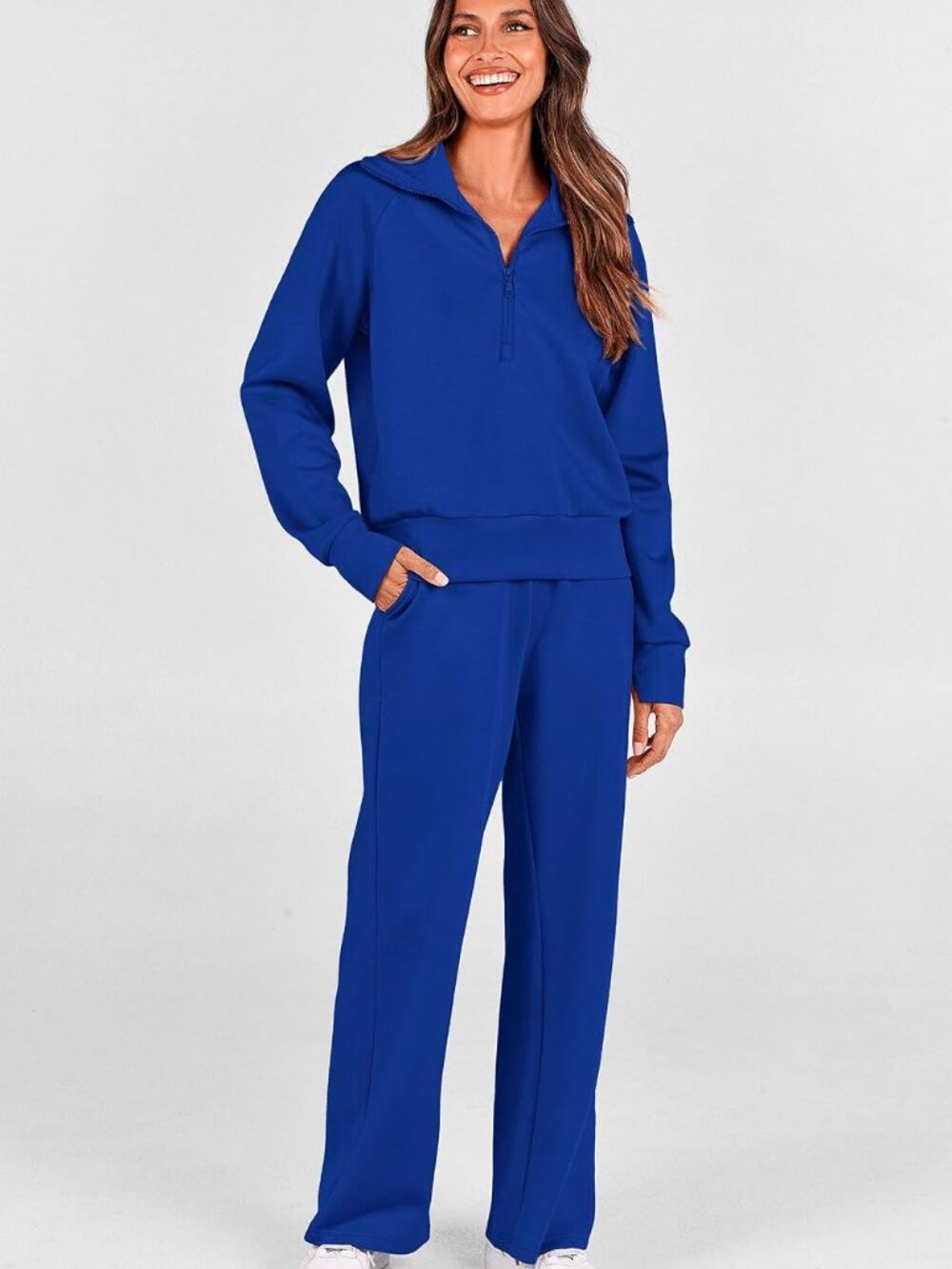 PRETTYGARDEN Half Zip 2 Piece Lounge Set Royal Blue XL - Picture 8 of 8
